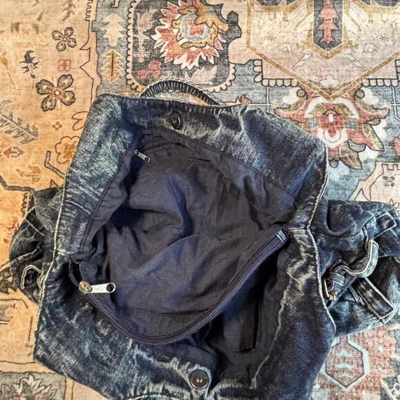 Y2k Rocker Acid Wash Large Tote Purse Punk Biker Early 2000s Affliction Style - Picture 6 of 9